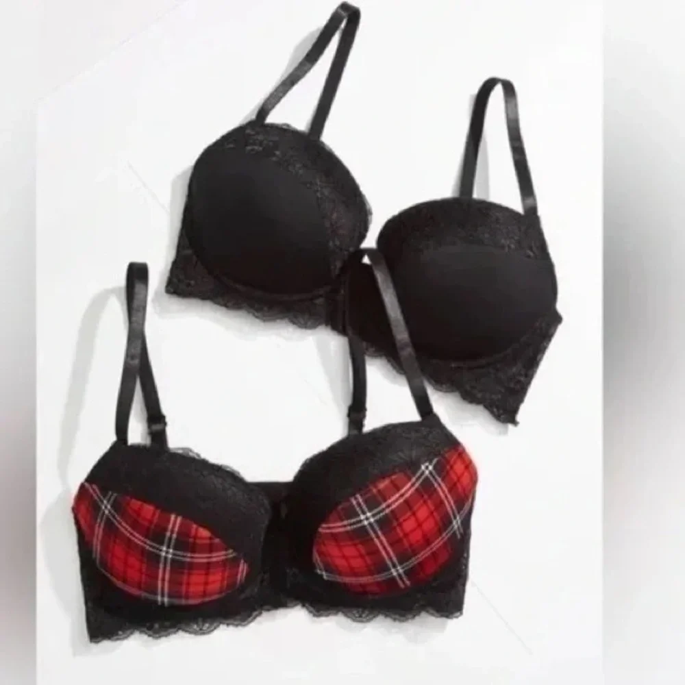 Cato | Red Plaid Black Bra Set Size 36B